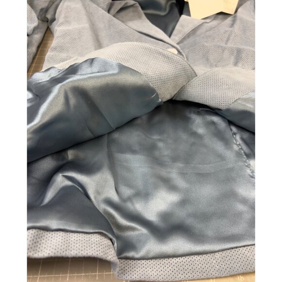 Women’s Denim & Co. Perforated Light Blue Leather Blazer Jacket Size L New W/Tag - Picture 7 of 8